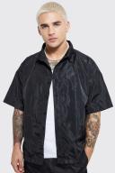Mens Black Short Sleeve Boxy Quilted Shirt & Short Set
