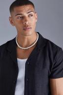 Mens Black Short Sleeve Linen Revere Shirt