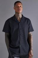 Mens Black Short Sleeve Oversized Perforated Texture Jersey Shirt