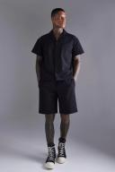Mens Black Short Sleeve Revere Boxy Technical Shirt & Short Set