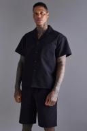 Mens Black Short Sleeve Revere Boxy Technical Shirt & Short Set