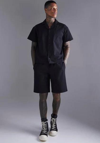 Mens Black Short Sleeve Revere Boxy Technical Shirt & Short Set