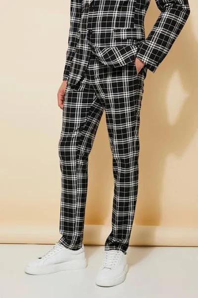 Mens Black Skinny Check Suit Trousers