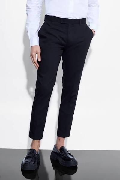 Mens Black Skinny Crop Suit Trousers