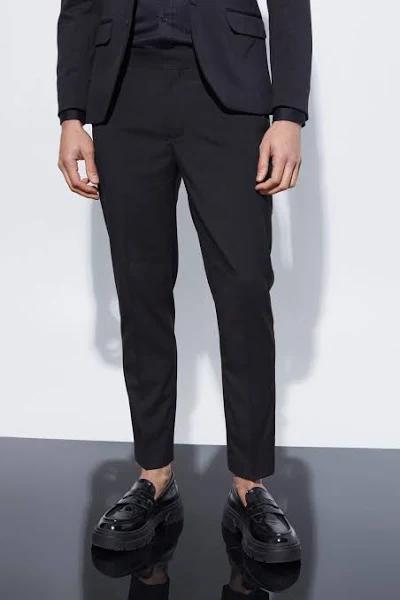 Mens Black Skinny Cropped Suit Trousers