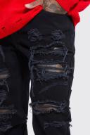 Mens Black Skinny Extreme Ripped Jeans
