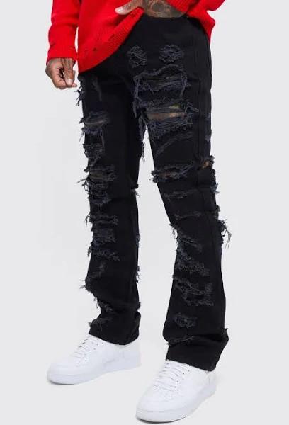Mens Black Skinny Extreme Ripped Jeans