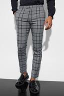 Mens Black Skinny Fit Check Suit Trousers