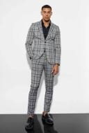 Mens Black Skinny Fit Check Suit Trousers