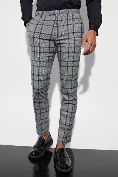 Mens Black Skinny Fit Check Suit Trousers