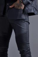 Mens Black Skinny Fit Coated Biker Jeans