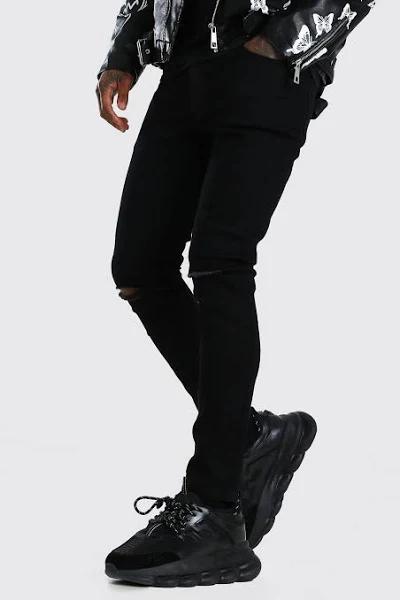 Mens Black Skinny Jeans with Slash Knee