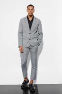 Mens Black Skinny Single Breasted Dogstooth Suit Jacket