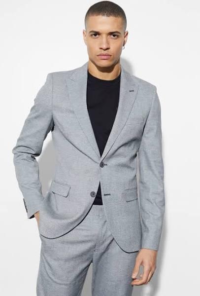 Mens Black Skinny Single Breasted Linen Suit Jacket