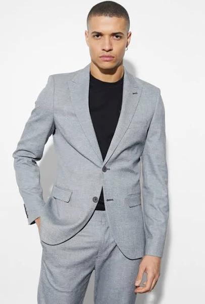 Mens Black Skinny Single Breasted Linen Suit Jacket