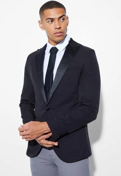 Mens Black Skinny Single Breasted Tuxedo Suit Jacket