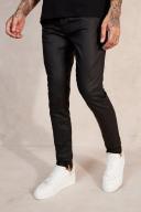 Mens Black Skinny Stacked Zip Hem Coated Jeans