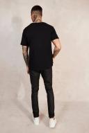 Mens Black Skinny Stacked Zip Hem Coated Jeans