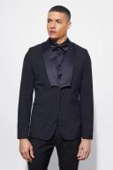 Mens Black Skinny Tuxedo Square Lapel Suit Jacket