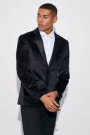 Mens Black Skinny Velour Satin Lapel Suit Jacket