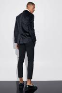 Mens Black Skinny Velour Satin Lapel Suit Jacket