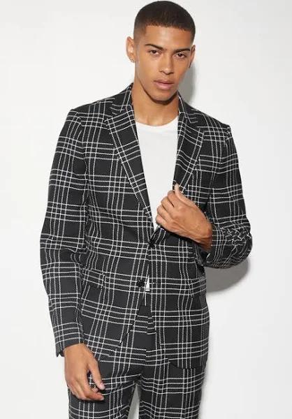 Mens Black Slim Check Suit Jacket