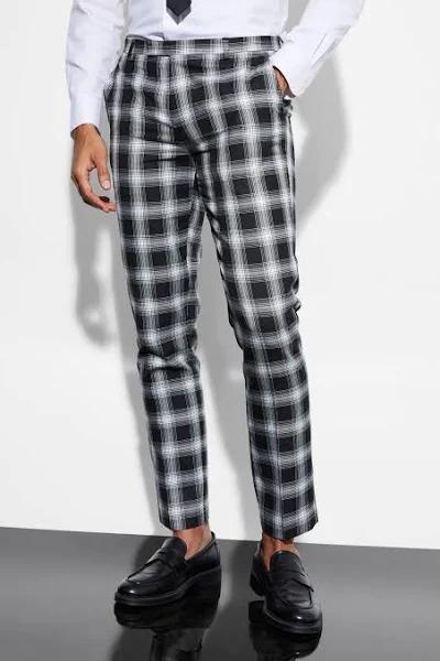 Mens Black Slim Fit Check Suit Trousers