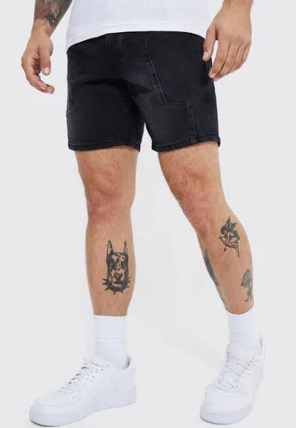 Mens Black Slim Fit Panelled Denim Shorts