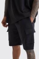 Mens Black Slim Mid Cargo Jersey Short