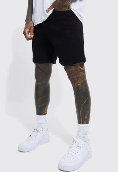 Mens Black Slim Rigid Denim Short