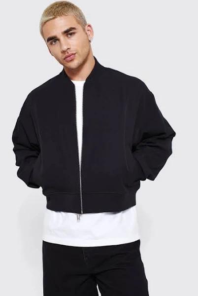 Mens Black Stretch Boxy Bomber