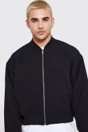 Mens Black Stretch Boxy Bomber