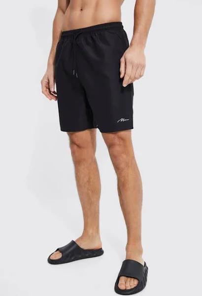 Mens Black Tall Man Signature Mid Length Swim Shorts