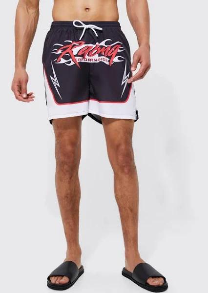 Mens Black Tall Mid Length Racing Swim Shorts