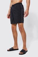 Mens Black Tall Mid Length Worldwide Tape Swim Shorts