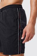 Mens Black Tall Mid Length Worldwide Tape Swim Shorts