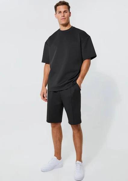 Mens Black Tall Oversized Scuba T-Shirt and Short Set