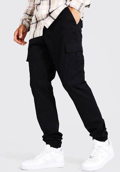 Mens Black Tall Regular Fit Cargo Trousers