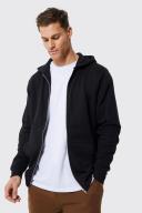 Mens Black Tall Regular Fit Zip Through Hoodie