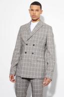 Mens Black Tall Skinny Double Breasted Check Suit Jacket