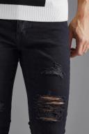 Mens Black Tall Skinny Stretch All Over Rip Jeans
