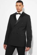 Mens Black Tall Skinny Tuxedo Double Breasted Jacket