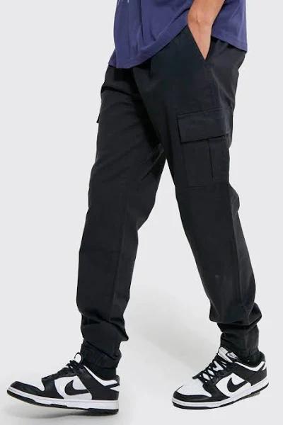 Mens Black Tall Slim Fit Cargo Trousers