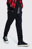 Mens Black Tall Slim Fit Extended Drawcord Cargo Trouser