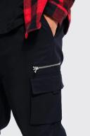 Mens Black Tall Slim Fit Extended Drawcord Cargo Trouser