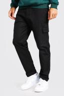 Mens Black Tall Straight Leg Twill Cargo Trousers