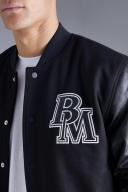 Mens Black Tall Suede Badge Bomber With PU Sleeves