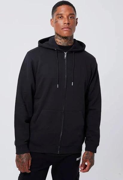 Mens Black Zip Through Hoodie