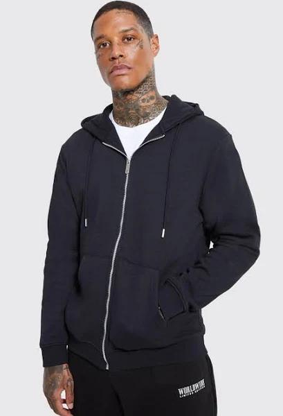Mens Black Zip Through Hoodie