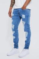Mens Bleach Wash Skinny Stretch All Over Rip Jean